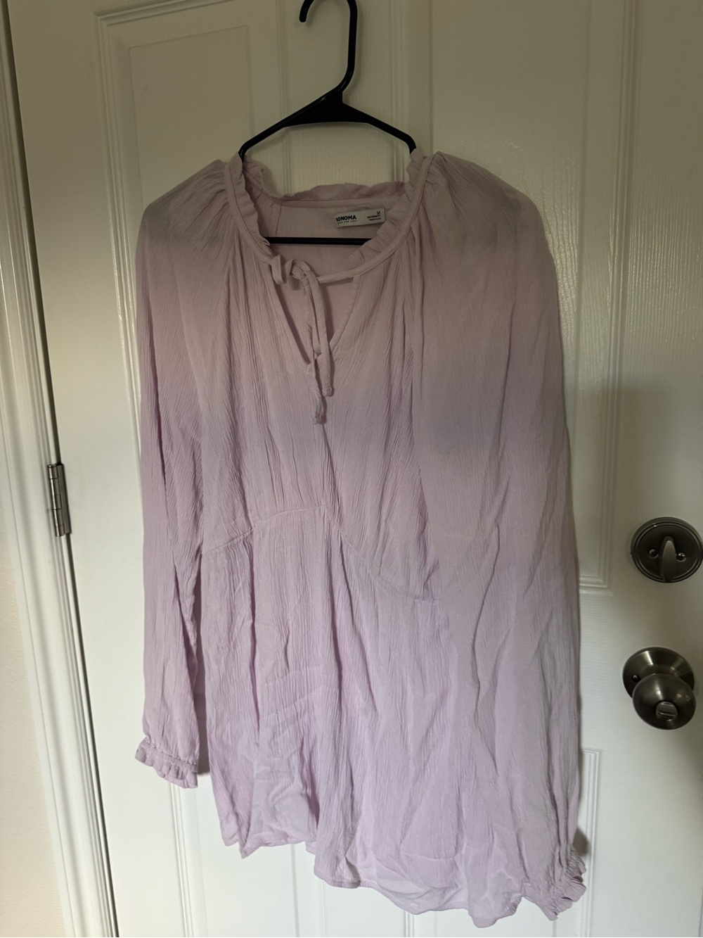 Light Lavender Peasant Blouse with Tie Neck - Women Maternity